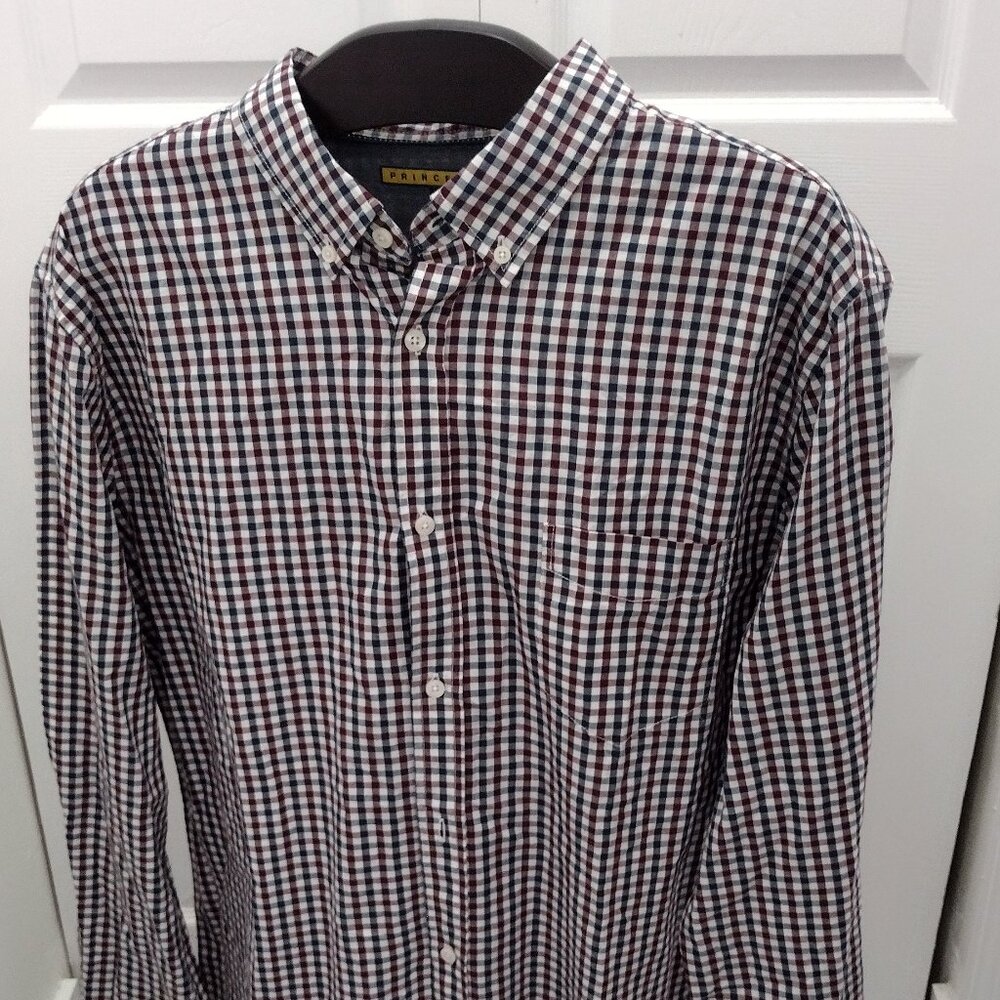 PRINCE & FOX Men’s Button Down Shirt XL Checkered Long Sleeve Casual Classic Fit